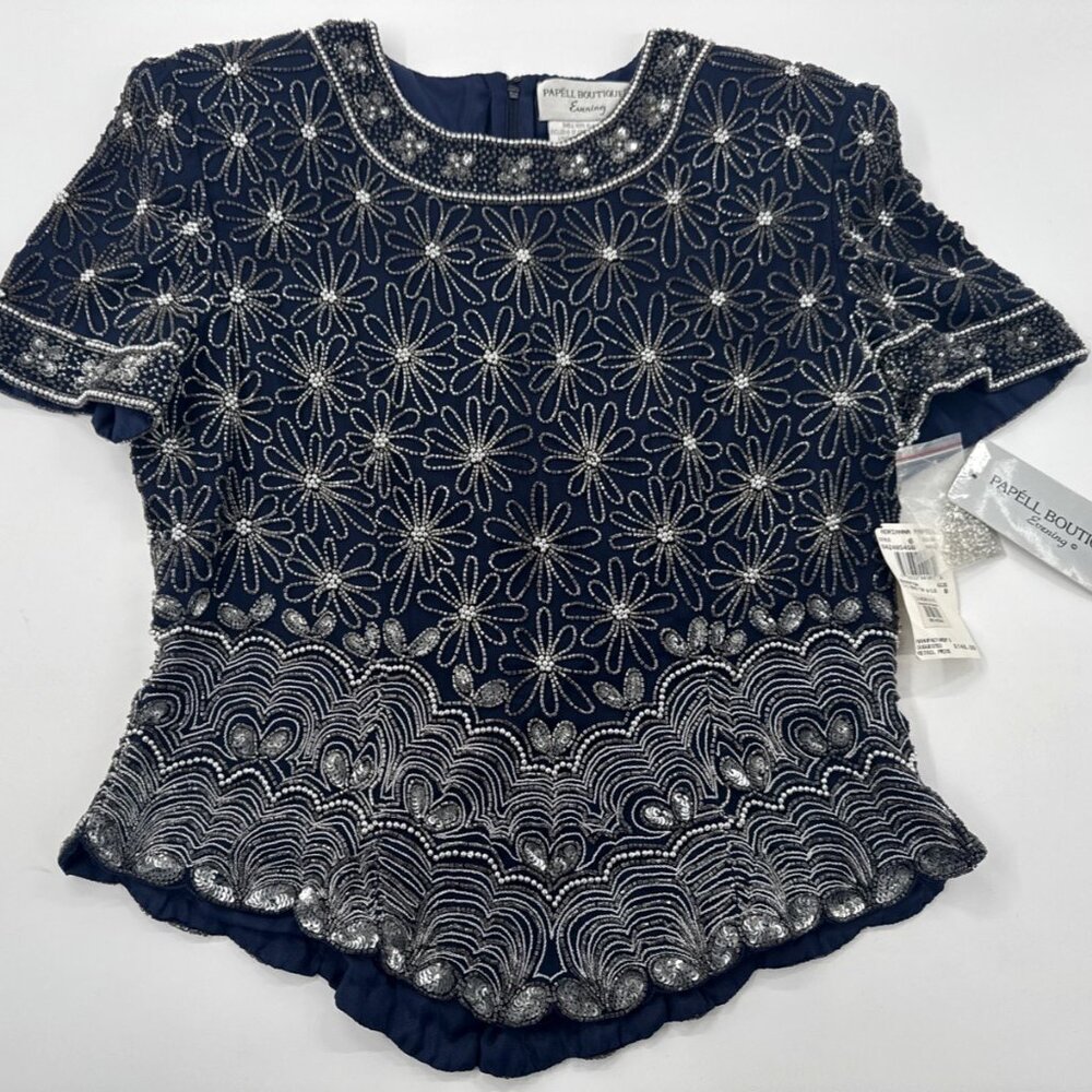 Adrianna Papell Silk Sequin Beaded Top Shirt Womens 8 Evening Cocktail $148 NEW - Picture 1 of 14